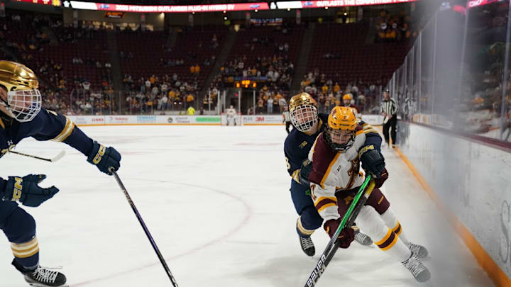 Gophers Game 3 loss on March 9 against Notre Dame. Gophers Game 3 loss on March 9 against Notre Dame.