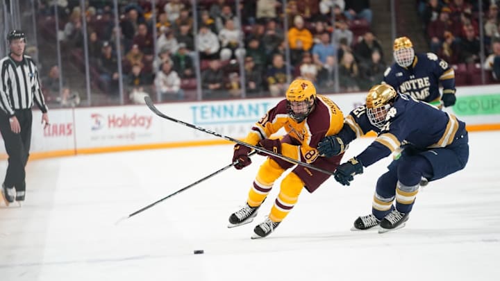 Gophers' Jimmy Snuggerud against Notre Dame earlier this season.
