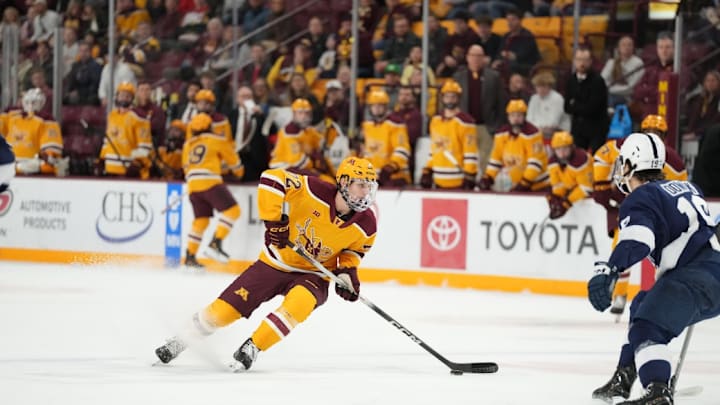 Sophomore Gophers forward Erik Pahlsson (No. 72) skating with the pick against Penn State.
