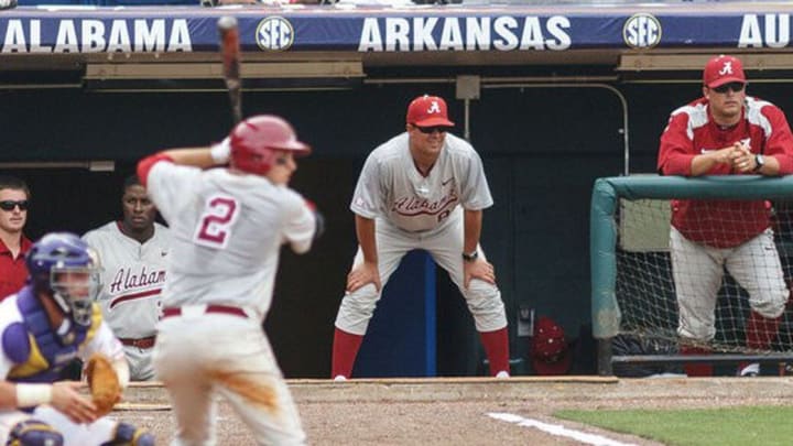 Former Alabama head coach Mitch Gaspard watches the action at the SEC Tournament.