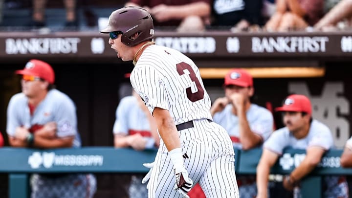 Mississippi State's Ace Reese celebrates a first inning home run against Georgia at Dudy Noble Field. Mississippi State's Ace Reese celebrates a first inning home run against Georgia at Dudy Noble Field.