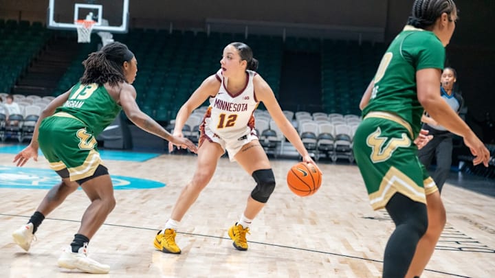 Brylee Glenn (No. 12) from Minnesota's win over USF on Monday. Brylee Glenn (No. 12) from Minnesota's win over USF on Monday.