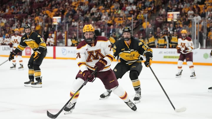 Gophers sophomore forward Brodie Ziemer (74) against Michigan Tech. Gophers sophomore forward Brodie Ziemer (74) against Michigan Tech.
