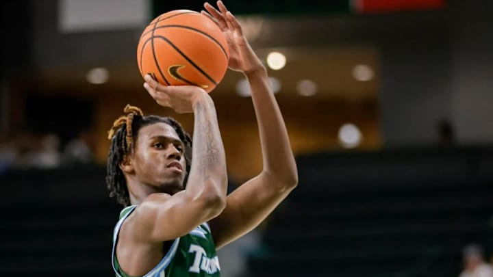 Tulane guard Kam Williams (3) shoots a foul shot against New Orleans during the second half of a men's NCAA basketball game at Devlin Fieldhouse in New Orleans, Friday, Nov. 22, 2024