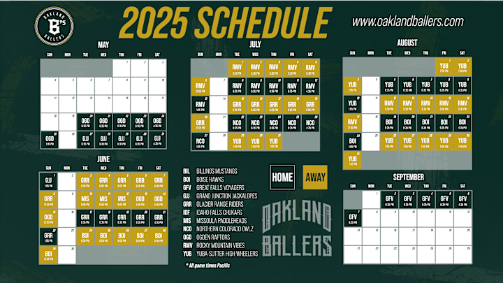 Oakland Ballers 2025 Schedule