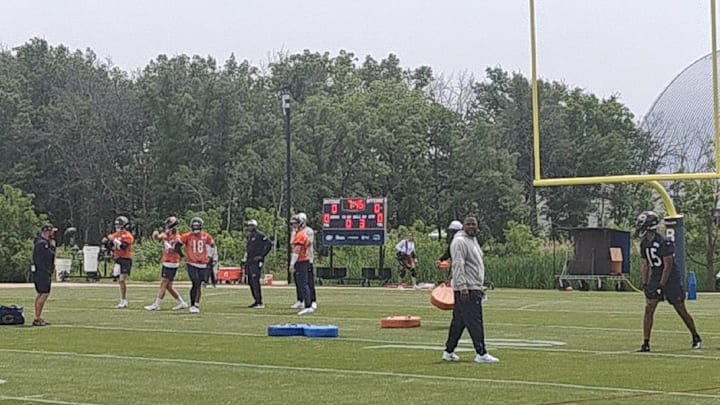 Bears quarterbacks get organized prior to the start of minicamp Tuesday at Halas Hall.