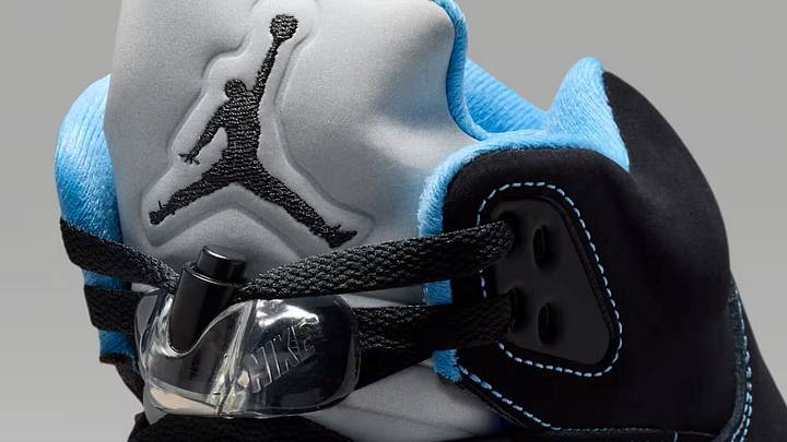 The Air Jordan 5 "Black Carolina" colorway drops on June 20. The Air Jordan 5 "Black Carolina" colorway drops on June 20.