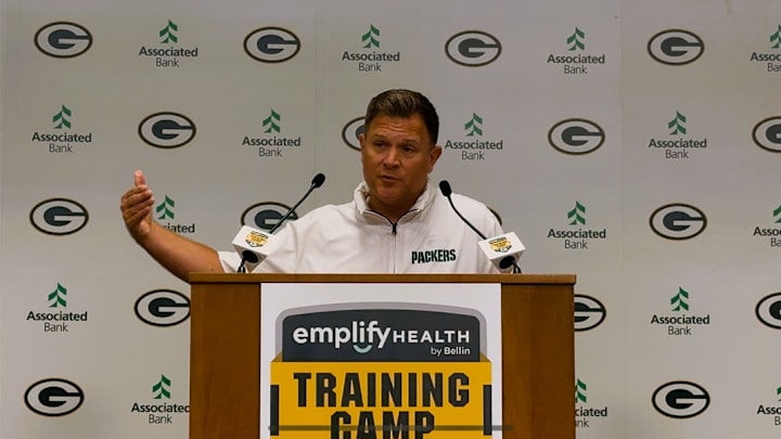 Packers GM Brian Gutekunst before the first practice of training camp.