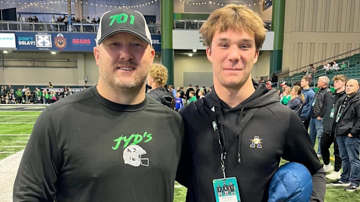North Dakota head coach Eric Schmidt and Brady Lee.