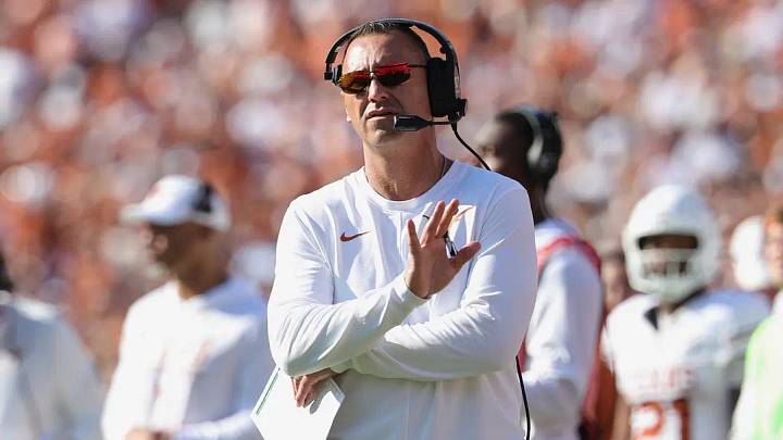 Texas Longhorns head coach Steve Sarkisian reacts during the first half against the Oklahoma Sooners at Cotton Bowl. Texas Longhorns head coach Steve Sarkisian reacts during the first half against the Oklahoma Sooners at Cotton Bowl.