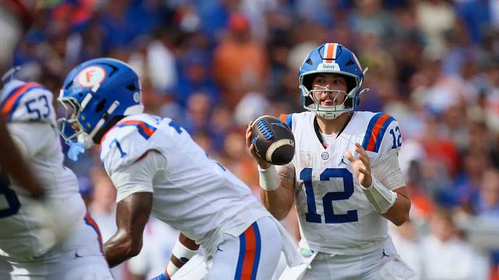 Florida quarterback Aaron Philo (12) looks for a reciever during the second half of an NCAA football at Steve Spurrier Field at Ben Hill Griffin Stadium in Gainesville, FL on Saturday, October 10, 2026. Florida quarterback Aaron Philo (12) looks for a reciever during the second half of an NCAA football at Steve Spurrier Field at Ben Hill Griffin Stadium in Gainesville, FL on Saturday, October 10, 2026.