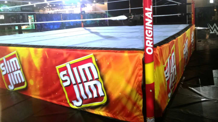 A shot of the Slim Jim ring featured at the WWE World convention during WrestleMania 40 weekend. A shot of the Slim Jim ring featured at the WWE World convention during WrestleMania 40 weekend.