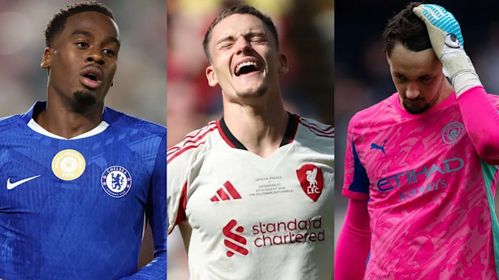 Jamie Gittens (izquierda), Florian Wirtz (centro) y James Trafford (derecha) han tenido dificultades desde que se hicieron millonarios traspasos. 