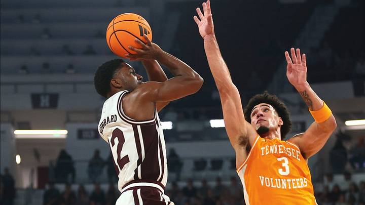 Mississippi State Bulldogs guard Josh Hubbard puts up a shot against the Tennessee Volunteers' Bishop Boswell in a game at Humphrey Coliseum in Starkville, Miss. Mississippi State Bulldogs guard Josh Hubbard puts up a shot against the Tennessee Volunteers' Bishop Boswell in a game at Humphrey Coliseum in Starkville, Miss.