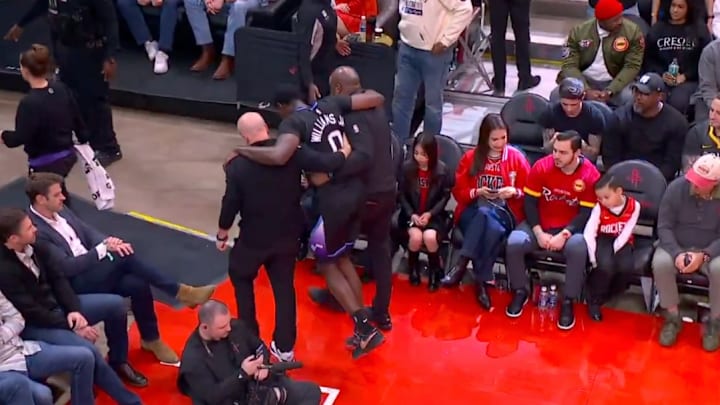 Tari Eason took out Vince Williams Jr. during the Rockets win over the Jazz. Tari Eason took out Vince Williams Jr. during the Rockets win over the Jazz.