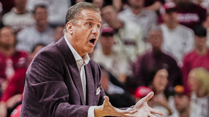 Arkansas Razorbacks coach John Calipari against the Texas Longhorns at Bud Walton Arena in Fayetteville, Ark.