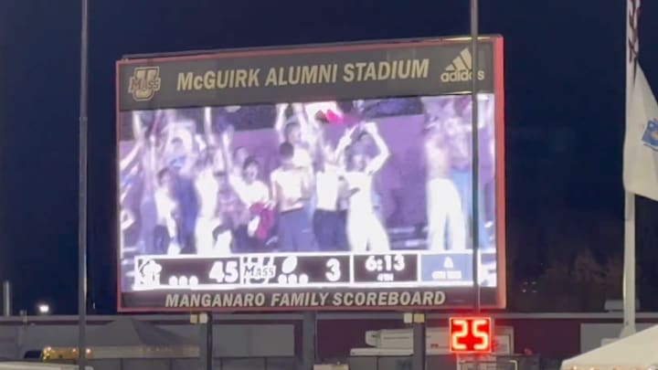 UMass celebrated a fourth quarter field goal by shooting off a ton of fireworks. The kick brought them to within 42 points of Northern Illinois. 