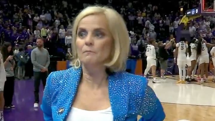 LSU's Kim Mulkey had her postgame interview take a funny turn thanks to her grandchild. 