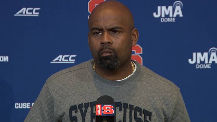 Syracuse coach Fran Brown speaks with the media Monday at the Lally Athletics Complex, before the Orange look to end a 10 game ACC losing streak Saturday night at Virginia. Syracuse coach Fran Brown speaks with the media Monday at the Lally Athletics Complex, before the Orange look to end a 10 game ACC losing streak Saturday night at Virginia.