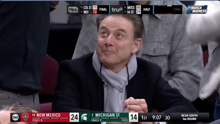 Rick Pitino watches his son Richard Pitino coach New Mexico in the NCAA tournament. Rick Pitino watches his son Richard Pitino coach New Mexico in the NCAA tournament.