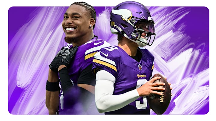 Minnesota Vikings WR Justin Jefferson (L) and QB J.J. McCarthy (R)