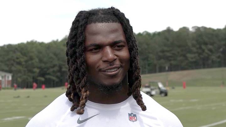 Atlanta Falcons linebacker Harold Perkins Jr. hs been turning heads during training camp. Atlanta Falcons linebacker Harold Perkins Jr. hs been turning heads during training camp.