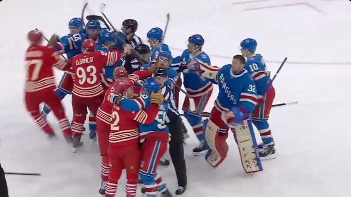 Rangers and Red Wings got into a massive brawl after the final buzzer. 