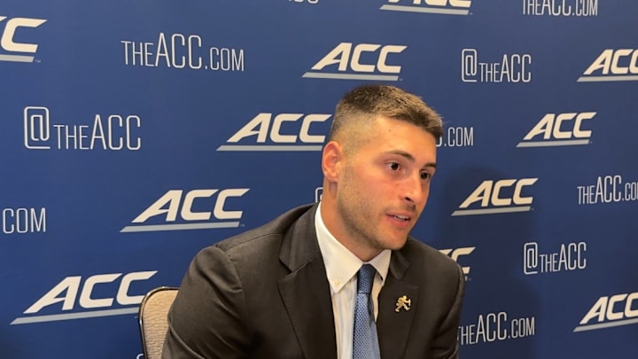Wake Forest defensive back Nick Andersen speaks to the media in a breakout session at ACC Kickoff on July 23. 