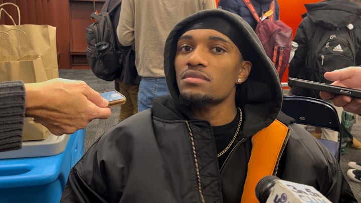 JJ Starling talks to the media after his first full game of the season. JJ Starling talks to the media after his first full game of the season.