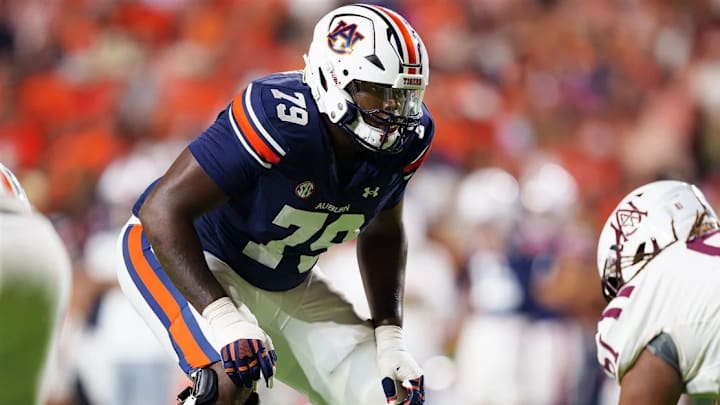 New Kansas State offensive lineman Tyler Johnson lines up against Alabama during his time at Auburn