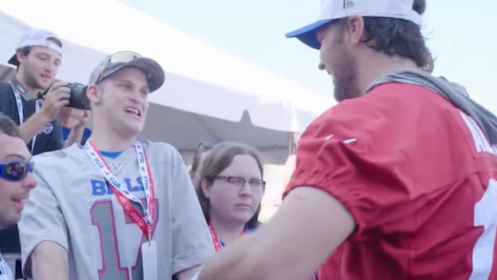 Josh Allen recognized a Bills fan while signing autographs at training camp.
