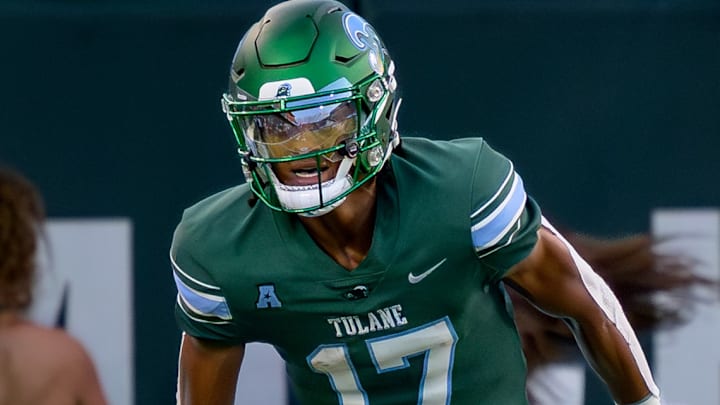 Former Tulane wide receiver Chris Brazzell II lines up for a play.