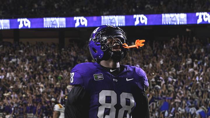 TCU tight end Ka’Morreun Pimpton (88) takes in the atmosphere during the Horned Frogs’ 63-7 win over Grambling State. TCU tight end Ka’Morreun Pimpton (88) takes in the atmosphere during the Horned Frogs’ 63-7 win over Grambling State.