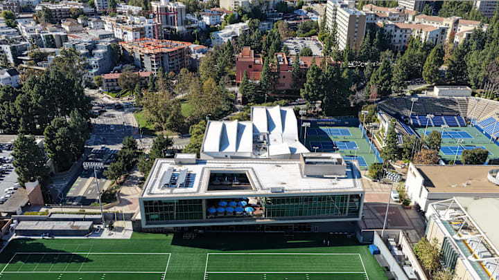 Dec 9, 2025; Los Angeles, CA, USA; An aerial view of the UCLA Bruins football practice facility at the Wasserman Football Center. Mandatory Credit: Kirby Lee-Imagn Images