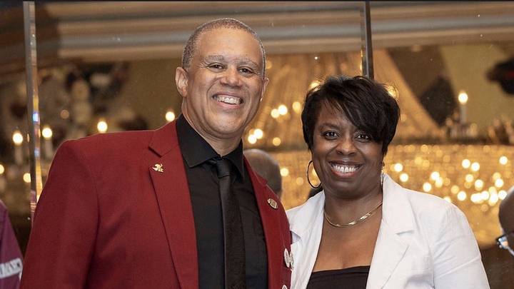 Carlos Prillman and his wife Kimberly attend the 6th Annual Fairmont Heights High School Football Hall of Fame Ceremony at Martin's Crosswinds in Greenbelt, Maryland.