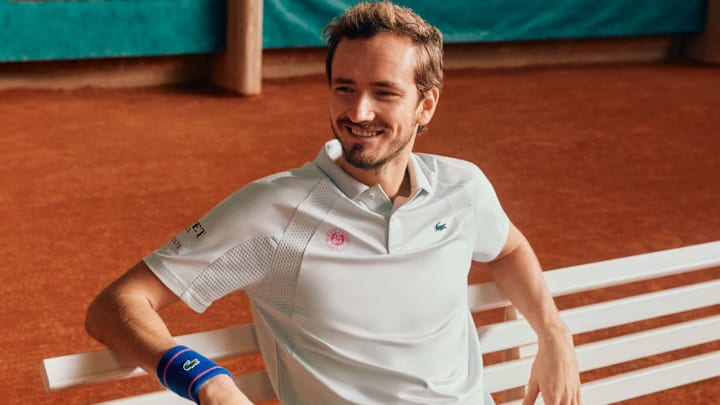 Daniil Medvedev helps unveil Lacoste's 2025 Roland Garros Collection, which is available online now.