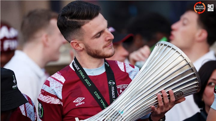 Declan Rice with the Europa Conference League trophy