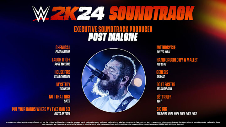 Here's the full list of artists and tracks on the WWE 2K24 soundtrack.