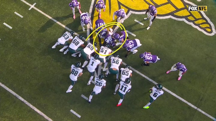 The Vikings attempting to stop the Eagles' infamous tush push.