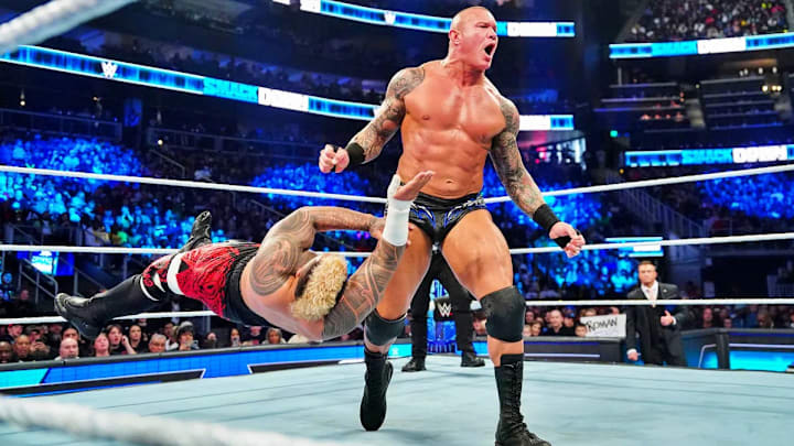 Randy Orton drops Solo Sikoa with a clothesline on WWE SmackDown.