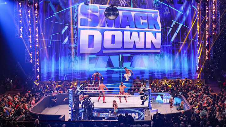 A tag team match during an episode of WWE Friday Night SmackDown.