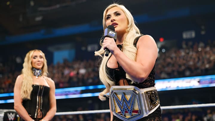Tiffany Stratton on SmackDown with Charlotte Flair