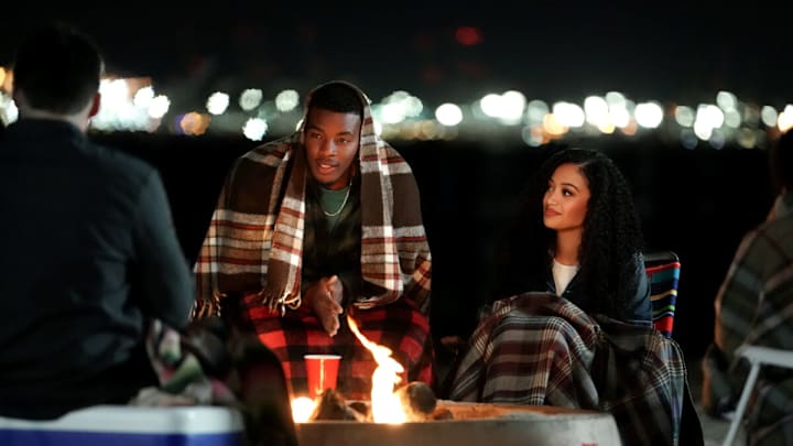 All American -- “Now That We’ve Found Love” -- Image Number: ALA520a_0747r -- Pictured (L - R): Daniel Ezra as Spencer James and Samantha Logan as Olivia Baker -- Photo: Troy Harvey/The CW -- © 2023 The CW Network, LLC. All Rights Reserved.