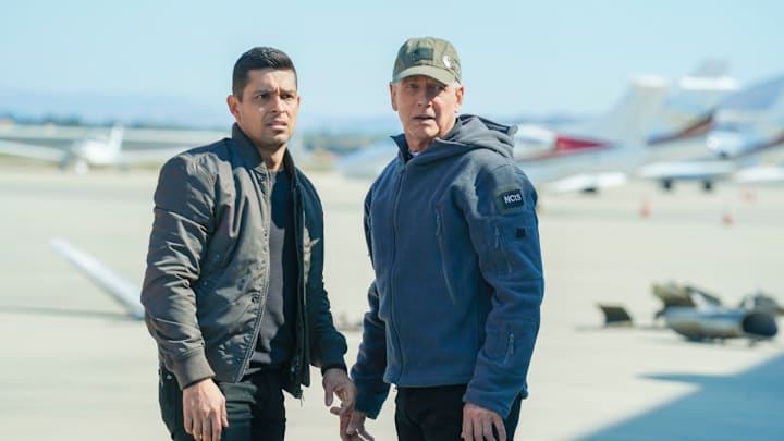 Mark Harmon and Wilmer Valderrama looking surprised from NCIS