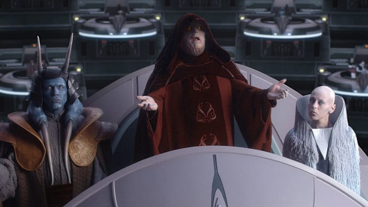Star Wars: Episode III - Revenge of the Sith. Palpatine declares himself Emperor alongside Mas Amedda and Sly Moore. Image Credit: StarWars.com