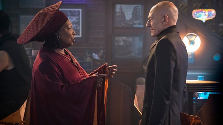 Pictured: Whoopi Goldberg as Guinan and Sir Patrick Stewart as Jean-Luc Picard of the Paramount+ original series STAR TREK: PICARD. Photo Cr: Nicole Wilder/Paramount+ ©2022 ViacomCBS. All Rights Reserved.
