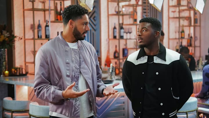 All American -- “Things Done Changed” -- Image Number: ALA601a_0175r -- Pictured (L-R): Michael Evans Behling as Jordan Baker and Daniel Ezra as Spencer James -- Photo: Troy Harvey/The CW -- © 2024 The CW Network, LLC. All Rights Reserved.