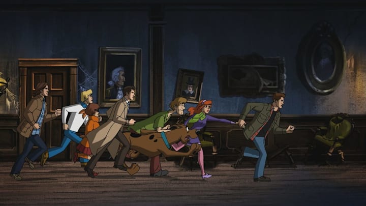 Supernatural -- "ScoobyNatural" -- Image Number: SN1316c_0016.jpg -- Pictured (L-R): Sam, Fred, Velma, Castiel, Shaggy, Scooby, Daphne and Dean -- Photo: The CW -- ÃÂ© 2018 Warner Bros. Entertainment Inc.