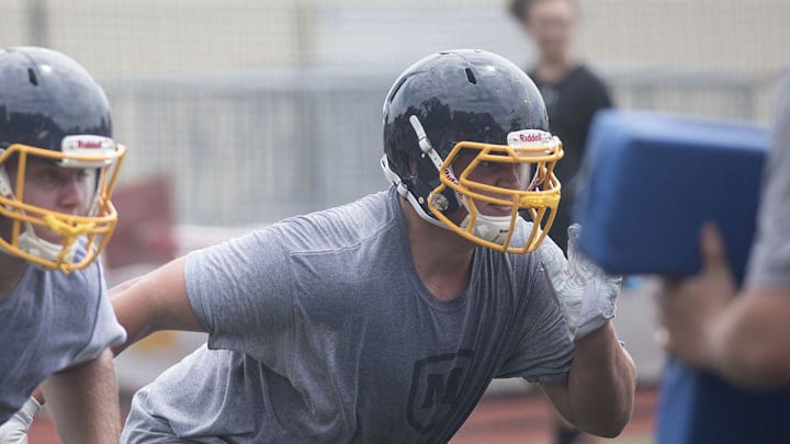 Moeller lineman Zach Carpenter during the first day of football practice in Ohio. Monday,  July