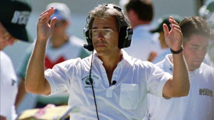 Nick Saban was the head coach at Michigan State from 1995-99 Nick Saban was the head coach at Michigan State from 1995-99